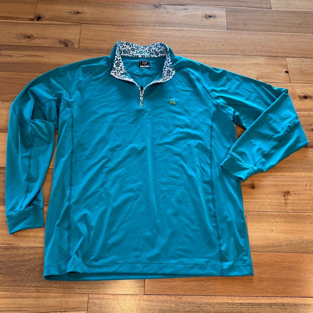 Deolax Men’s‎ Golf Teal Quarter-Zip Pullover with Patterned Collar